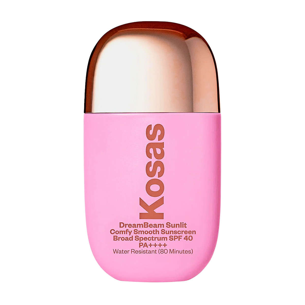A bottle of sunscreen with a white cap and a blue label that says 