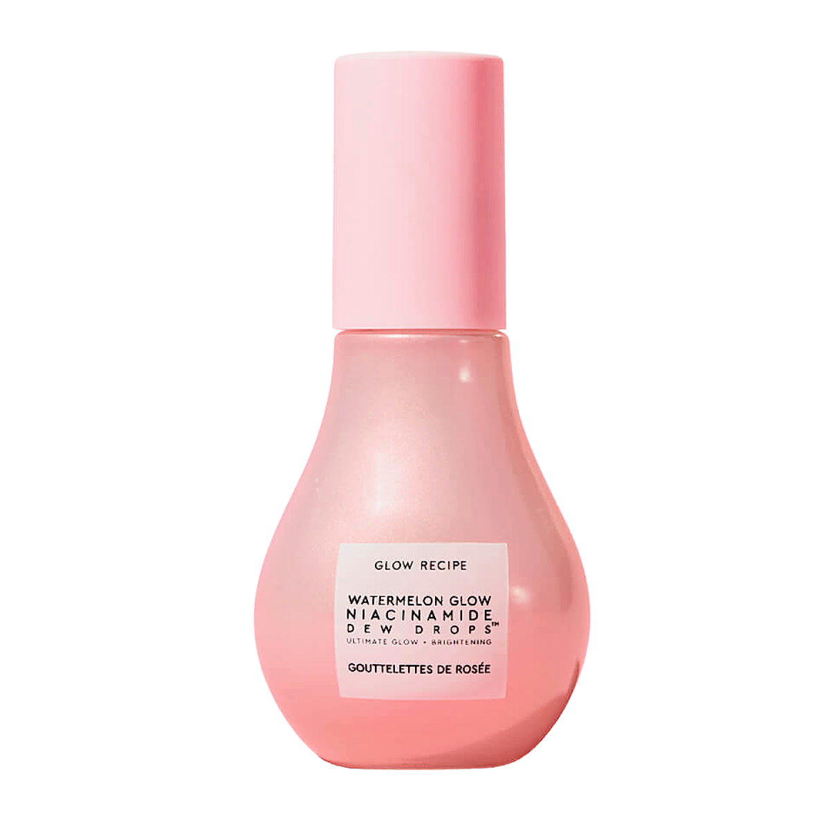 Close up of a watermelon-shaped bottle of glow niacinamide dewdrops.